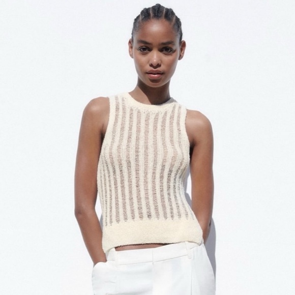 Zara Openwork Knit Top Size Small - Picture 5 of 6